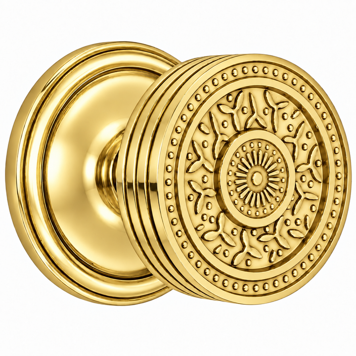 Traditional Rosette Door Set with Rice Pattern Door Knobs (Several Finishes Available)
