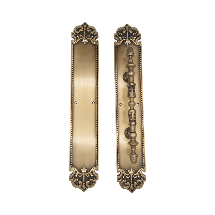 COPPER MOUNTAIN HARDWARE 18" Solid Brass Traditional Fleur-De-Lis Door Pull & Push Plate Set