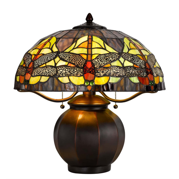 60W X 2 TIFFANY TABLE LAMP WITH PULL CHAIN SWITCH WITH METAL LAMP BODY Cal Lighting