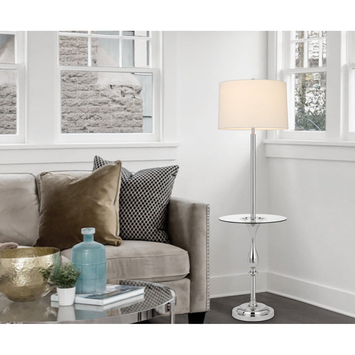 150W 3 WAY STURGIS METAL FLOOR LAMP WITH GLASS TRAY TABLE AND 1 USB AND 1 TYPE C USB CHARGING PORTS AND RUBBER WOOD BASE Cal Lighting