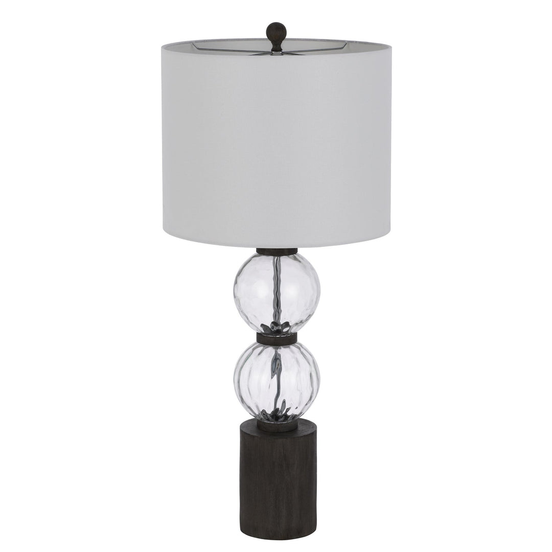 150W 3 WAY MYSTIC GLASS/RESIN TABLE LAMP WITH RESIN FAUX WOOD FINISH BASE AND HARDBACK DRUM FABRIC SHADE (SOLD AS PAIRS) Cal Lighting