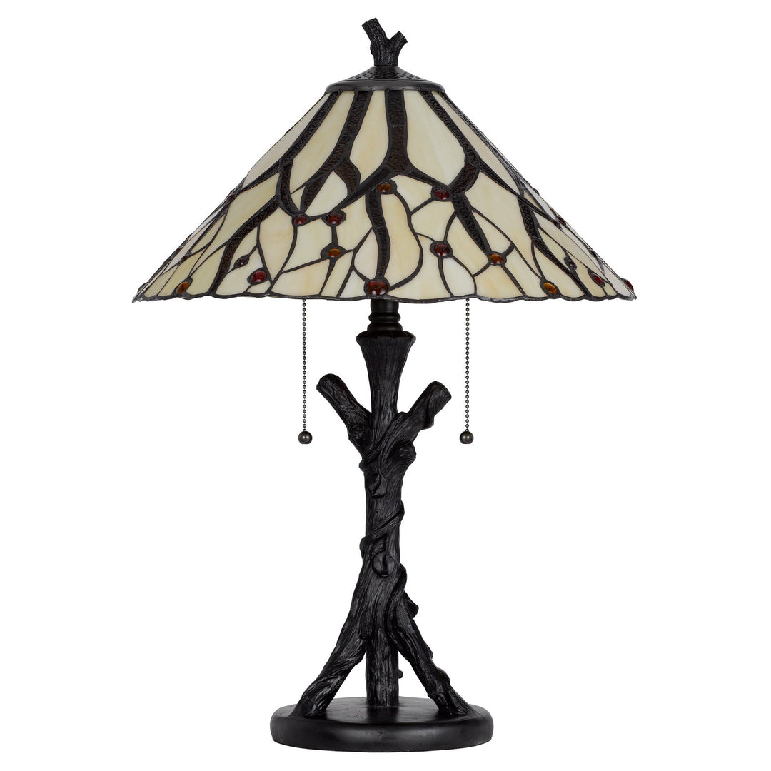 60W X 2 METAL/RESIN TIFFANY TABLE LAMP WITH PULL CHAIN SWITCHES Cal Lighting