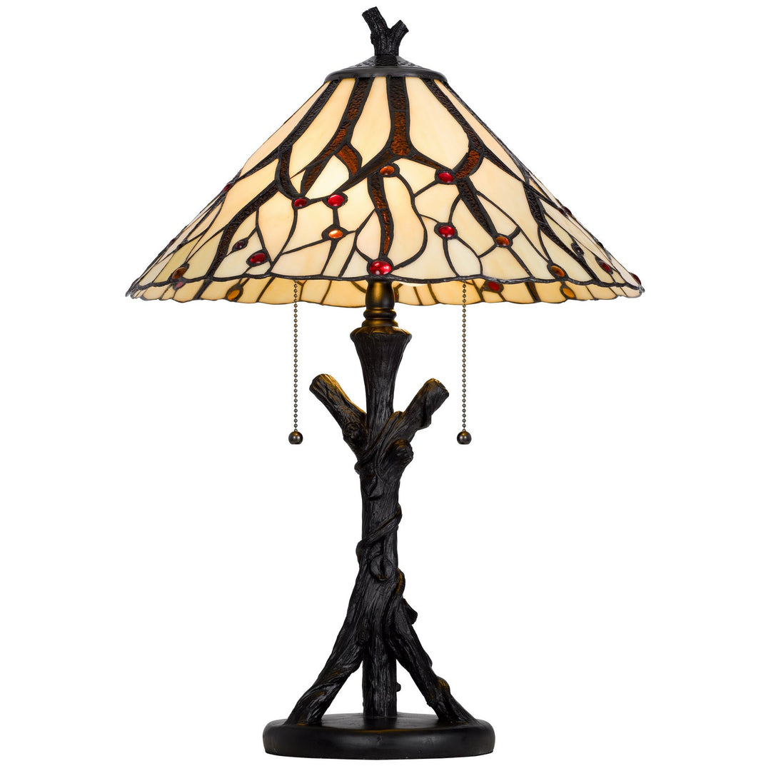 60W X 2 METAL/RESIN TIFFANY TABLE LAMP WITH PULL CHAIN SWITCHES Cal Lighting