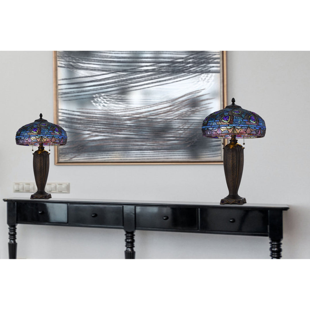 60W X 2 METAL/RESIN TIFFANY TABLE LAMP WITH PULL CHAIN SWITCHES Cal Lighting