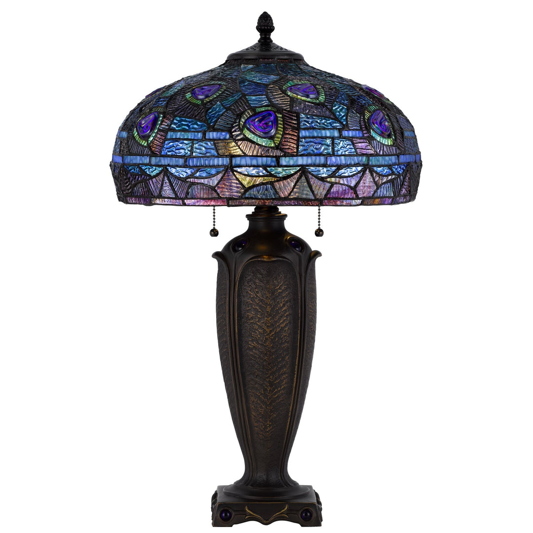 60W X 2 METAL/RESIN TIFFANY TABLE LAMP WITH PULL CHAIN SWITCHES Cal Lighting