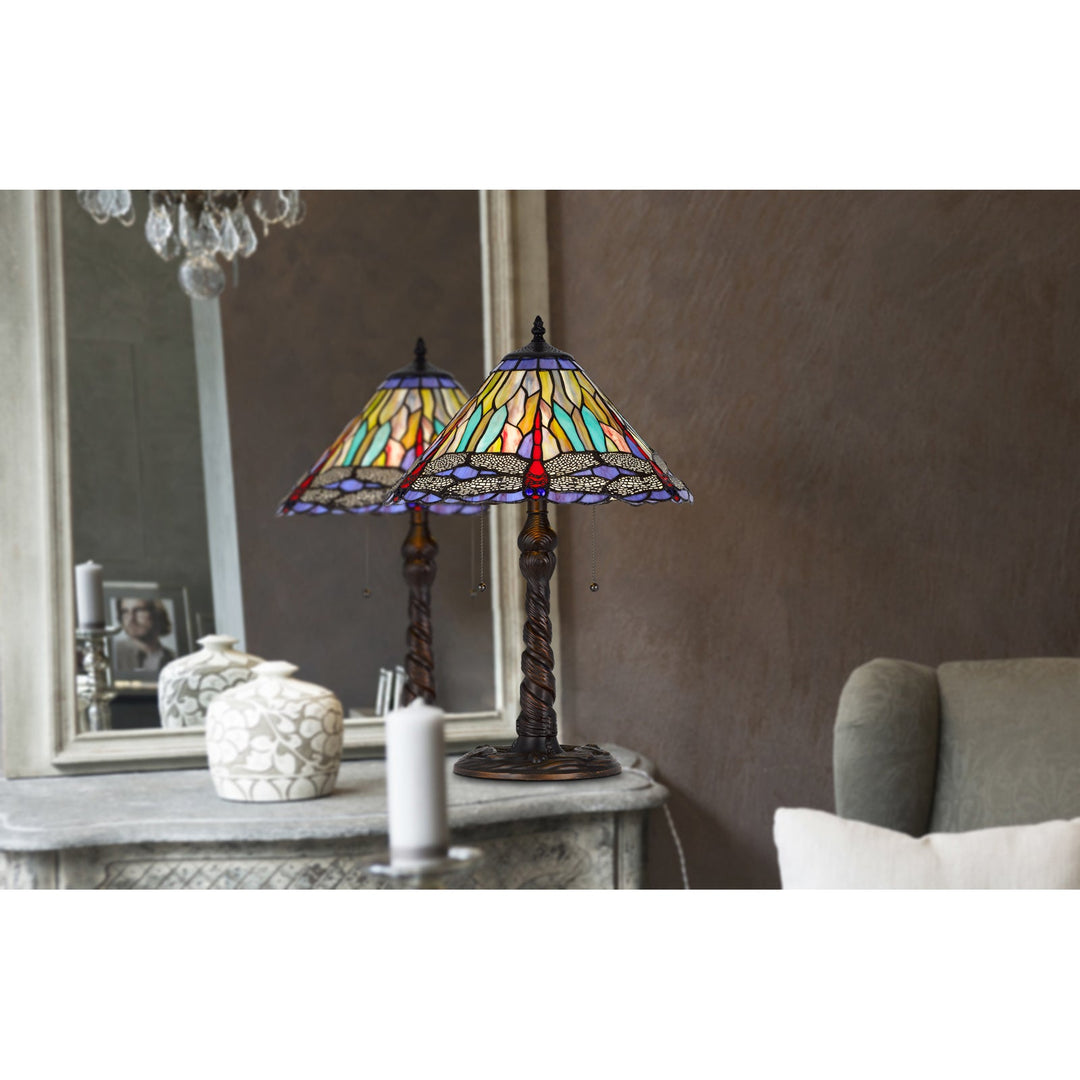 60W X 2 METAL/RESIN TIFFANY TABLE LAMP WITH PULL CHAIN SWITCHES Cal Lighting