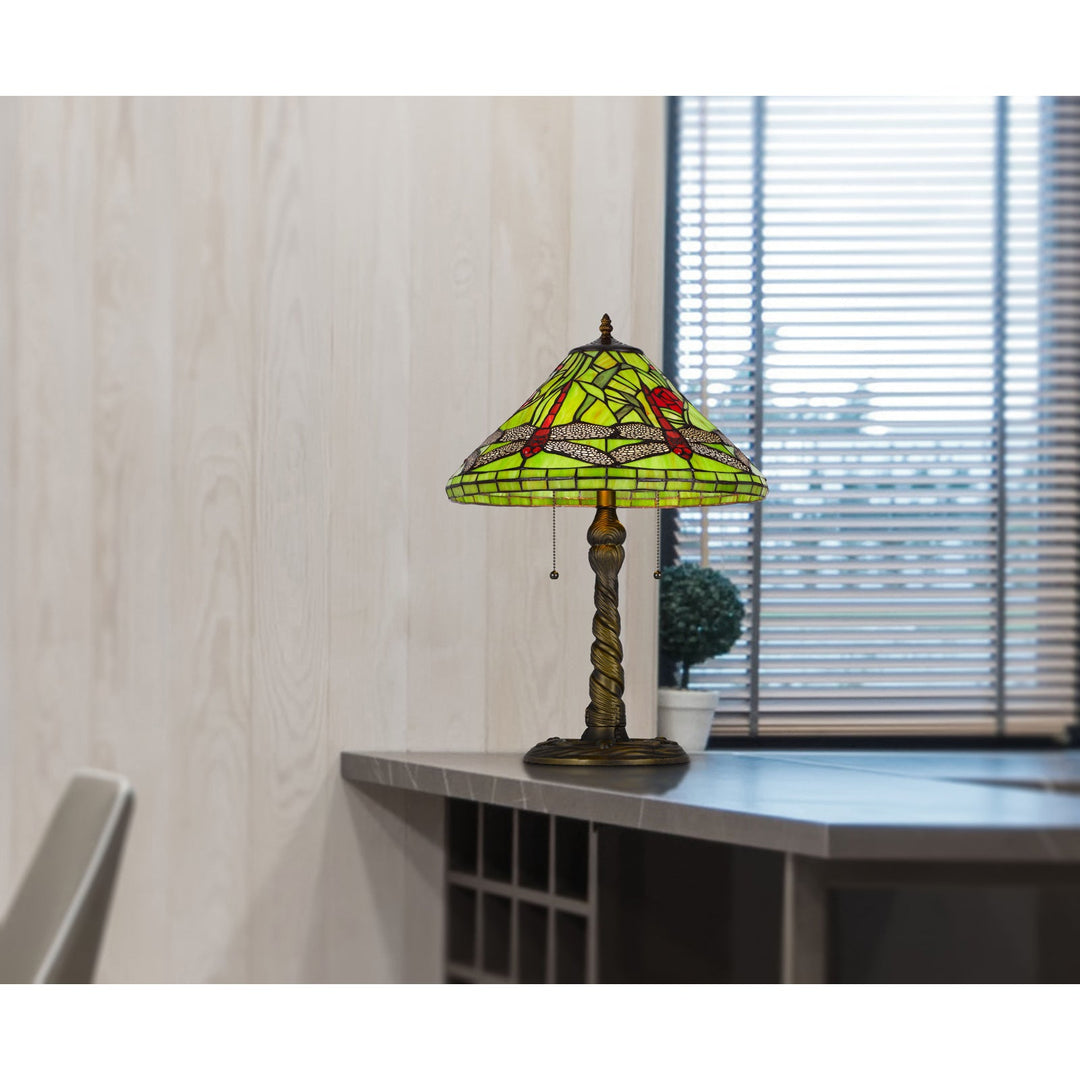 60W X 2 METAL/RESIN TIFFANY TABLE LAMP WITH PULL CHAIN SWITCHES Cal Lighting