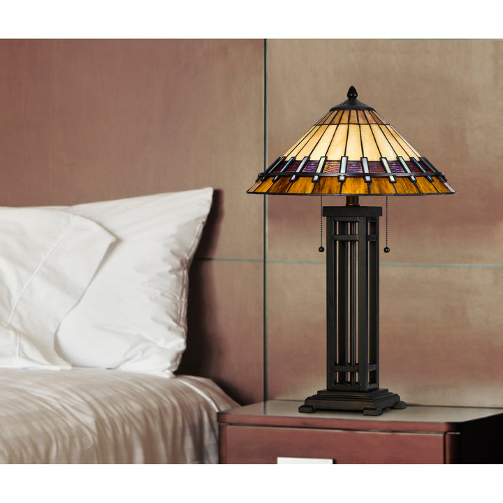 60W X 2 METAL/RESIN TIFFANY TABLE LAMP WITH PULL CHAIN SWITCHES Cal Lighting