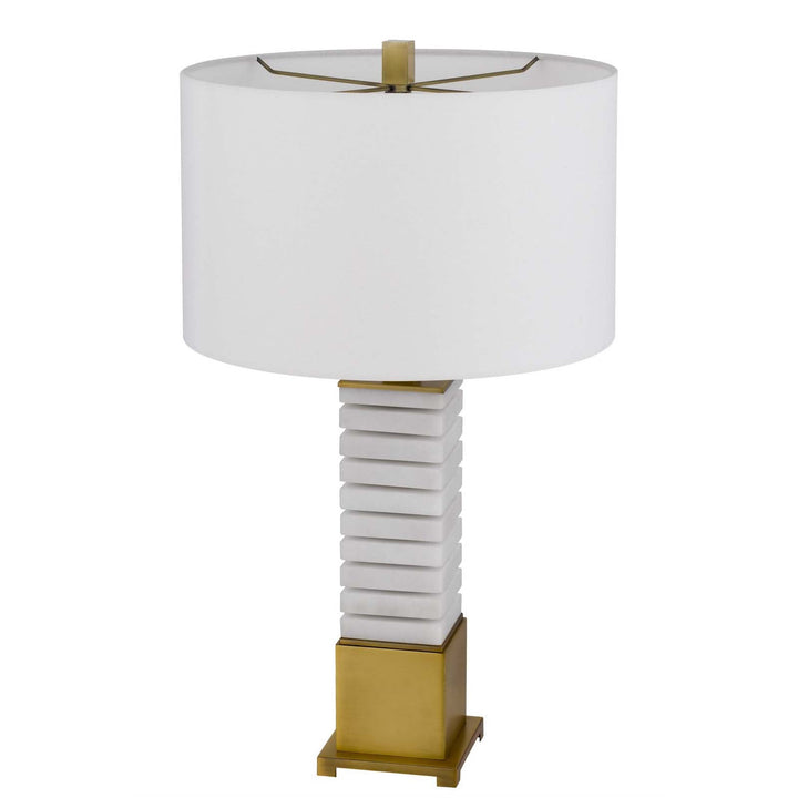 150W 3 WAY CRANBOURNE METAL/MARBLE TABLE LAMP WITH DRUM HARDBACK FABRIC SHADE Cal Lighting