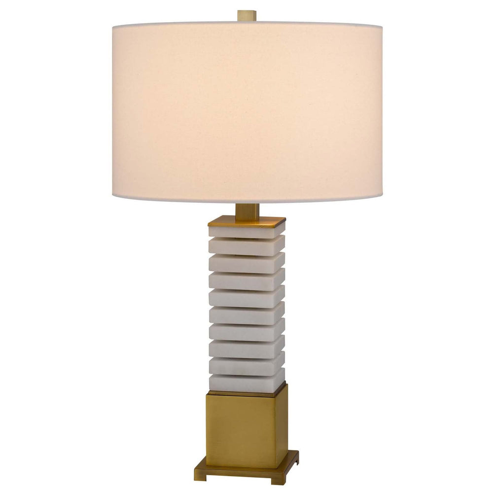 150W 3 WAY CRANBOURNE METAL/MARBLE TABLE LAMP WITH DRUM HARDBACK FABRIC SHADE Cal Lighting