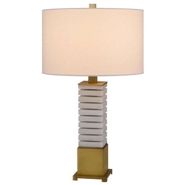 150W 3 WAY CRANBOURNE METAL/MARBLE TABLE LAMP WITH DRUM HARDBACK FABRIC SHADE Cal Lighting
