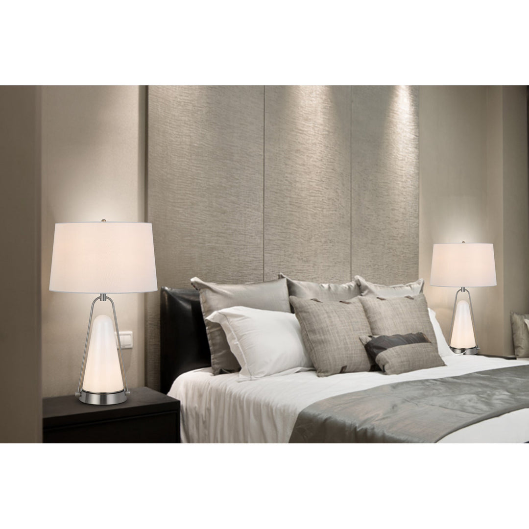 100W BIRCHMORE METAL/GLASS TABLE LAMP WITH BUILT IN LED NIGHT LIGHT Cal Lighting