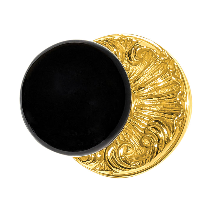 Black Porcelain Door Knob Set with Romanesque Rosette