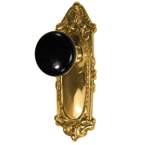 Black Porcelain Door Knob Set with Largo Design Backplate