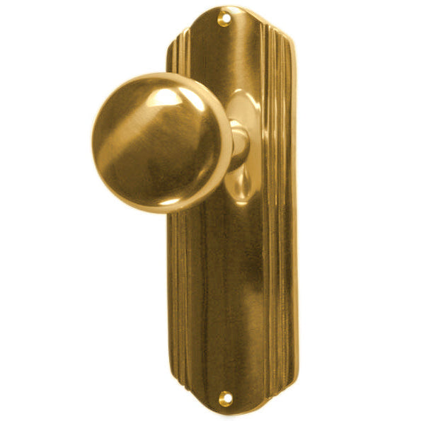 Art Deco Long Backplate Door Set with Brass Round Door Knobs (Several Finishes Available)
