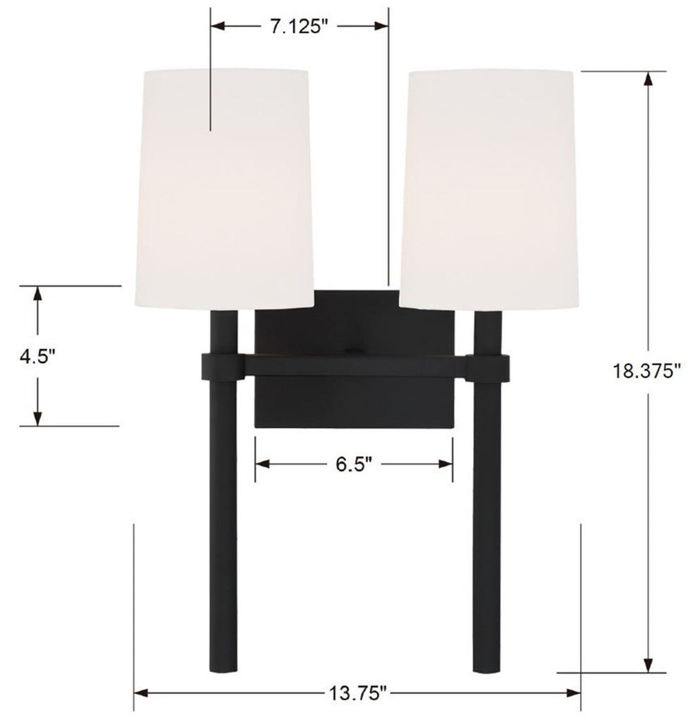 Bromley 2 Light Black Forged Sconce Crystorama