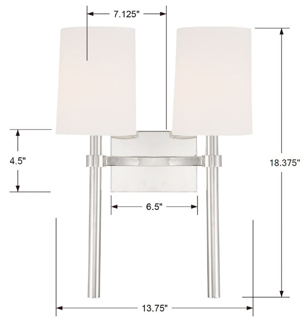 Bromley 2 Light Polished Nickel Sconce Crystorama