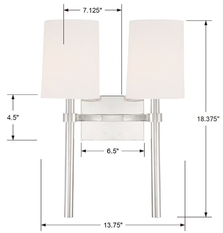 Bromley 2 Light Polished Nickel Sconce Crystorama