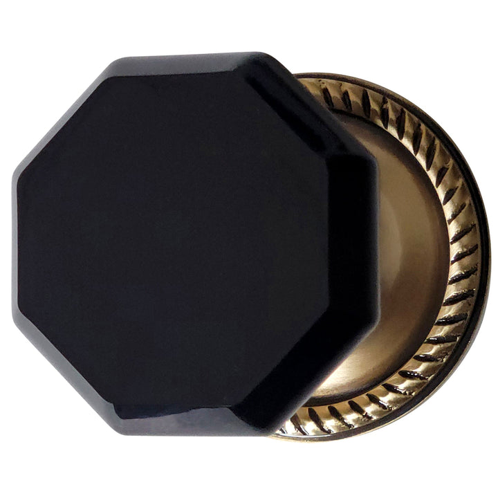 Georgian Roped Rosette with Black Octagon Crystal Door Knobs (Several Finishes Available) COPPER MOUNTAIN HARDWARE