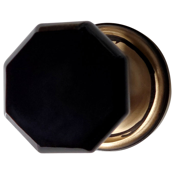 Traditional Rosette Door Set with Black Octagon Crystal Door Knobs (Several Finishes Available) COPPER MOUNTAIN HARDWARE