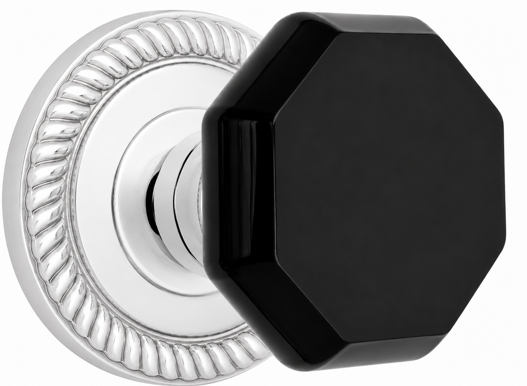 Georgian Roped Rosette with Black Octagon Crystal Door Knobs (Several Finishes Available)