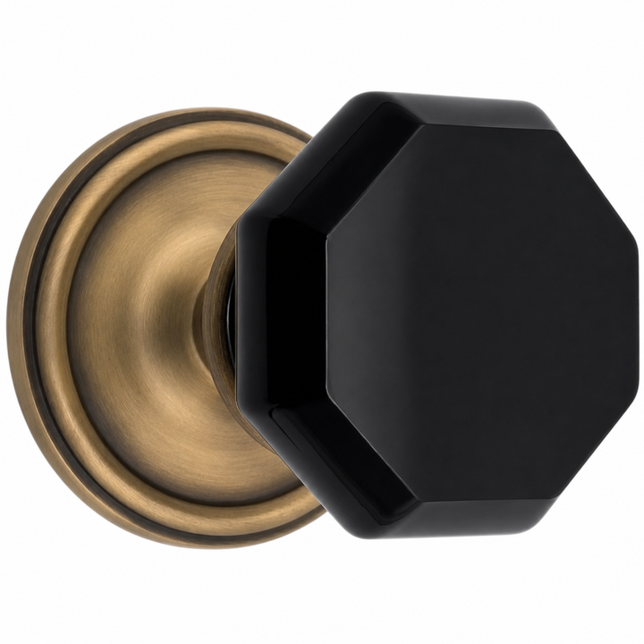 Traditional Rosette Door Set with Black Octagon Crystal Door Knobs (Several Finishes Available)