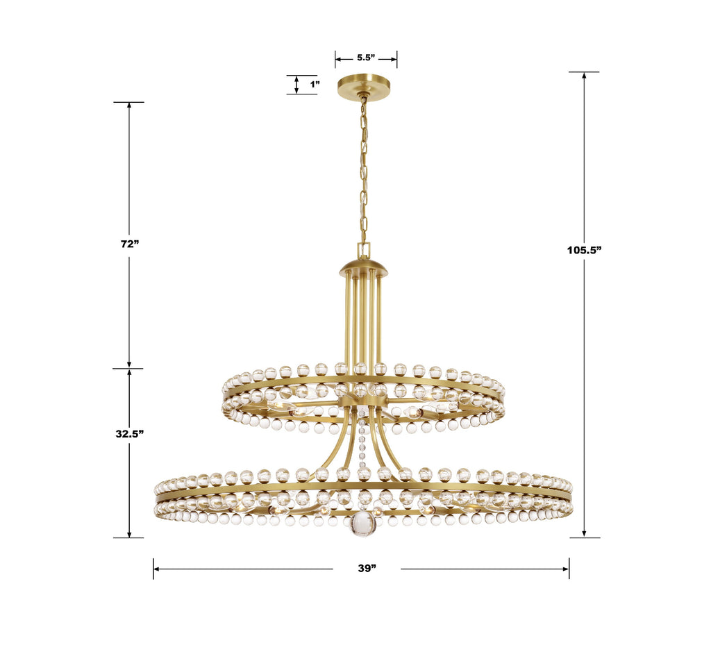 Clover 24 Light Aged Brass Two-tier Chandelier Crystorama