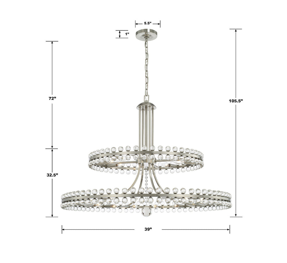 Clover 24 Light Brushed Nickel Two Tier Chandelier Crystorama