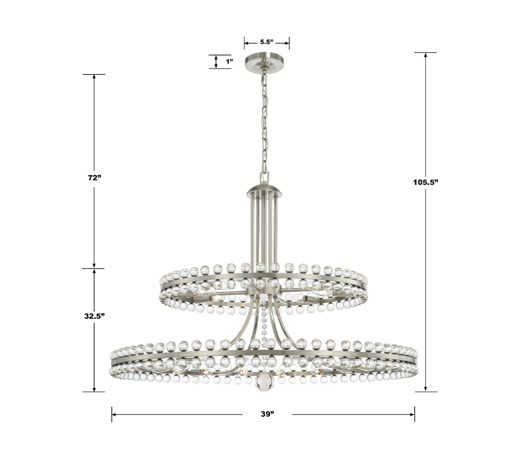 Clover 24 Light Brushed Nickel Two Tier Chandelier Crystorama