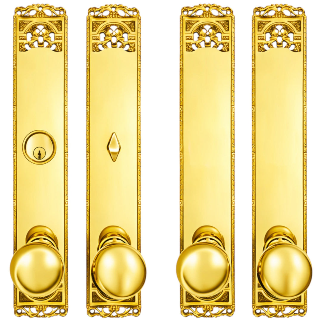 Long Cornice Plate Double Door Deadbolt Entryway Set (Several Finish & Knob Options)