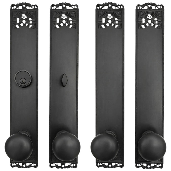 Long Cornice Plate Double Door Deadbolt Entryway Set (Several Finish & Knob Options)
