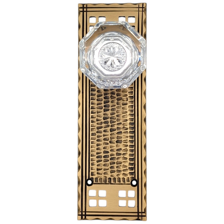 Arts & Crafts Backplate Door Set with Octagon Crystal Door Knobs (Several Finishes Available)