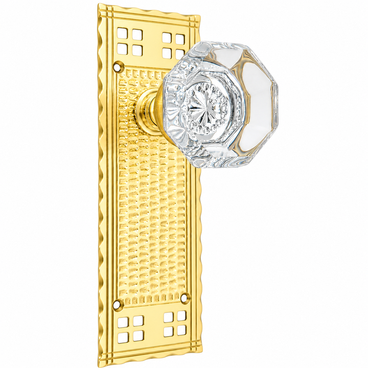 Arts & Crafts Backplate Door Set with Octagon Crystal Door Knobs (Several Finishes Available)