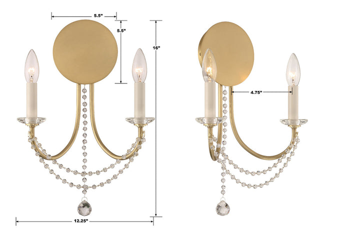 Delilah 2 Light Aged Brass Sconce Crystorama