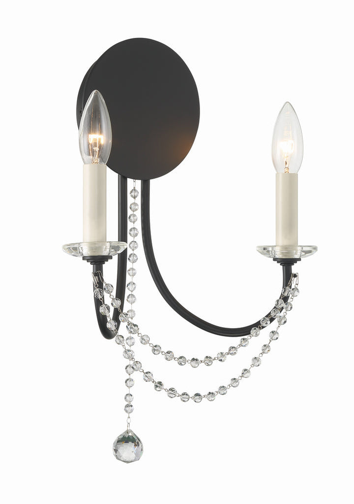 Delilah 2 Light Matte Black Sconce Crystorama