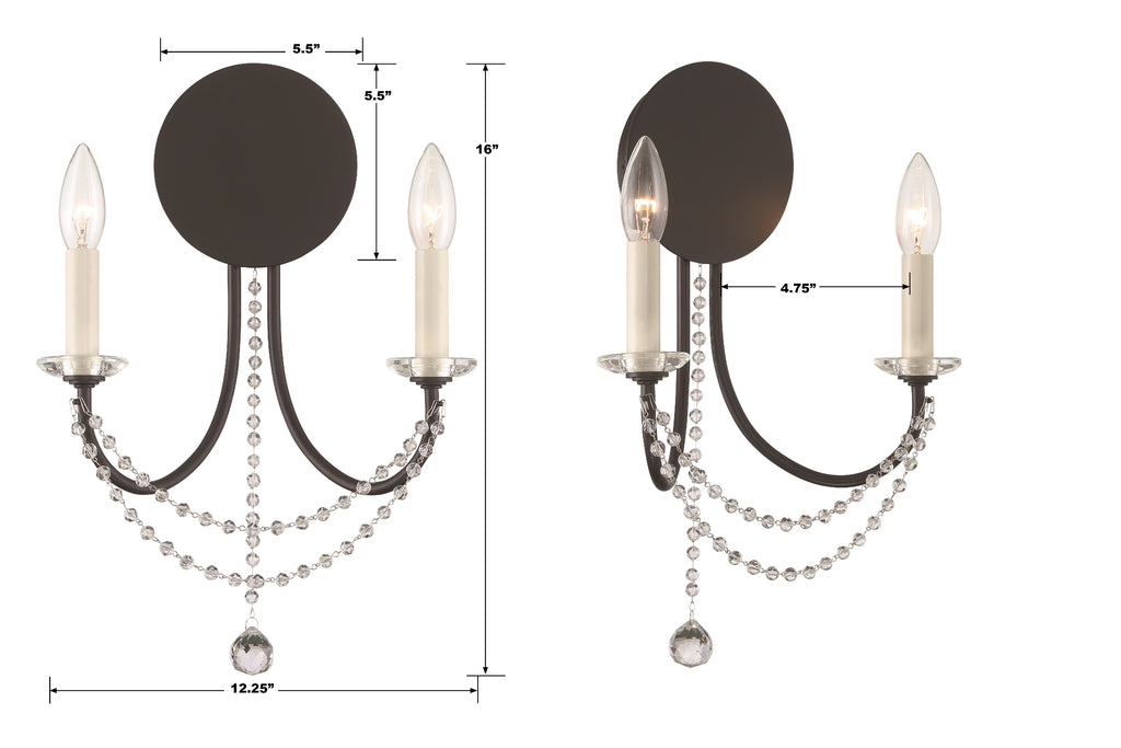 Delilah 2 Light Matte Black Sconce Crystorama