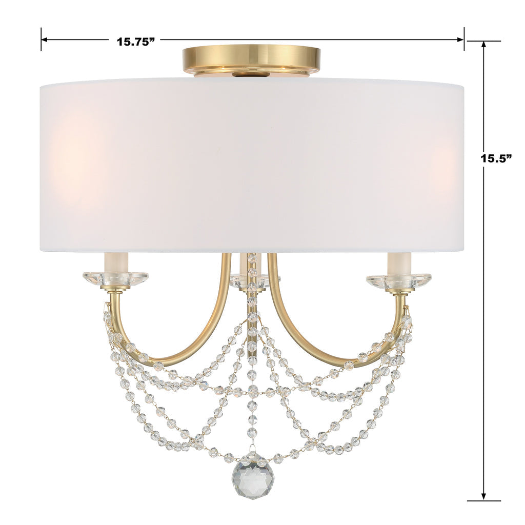 Crystorama Crystorama Delilah 3 Light Aged Brass Semi Flush Mount