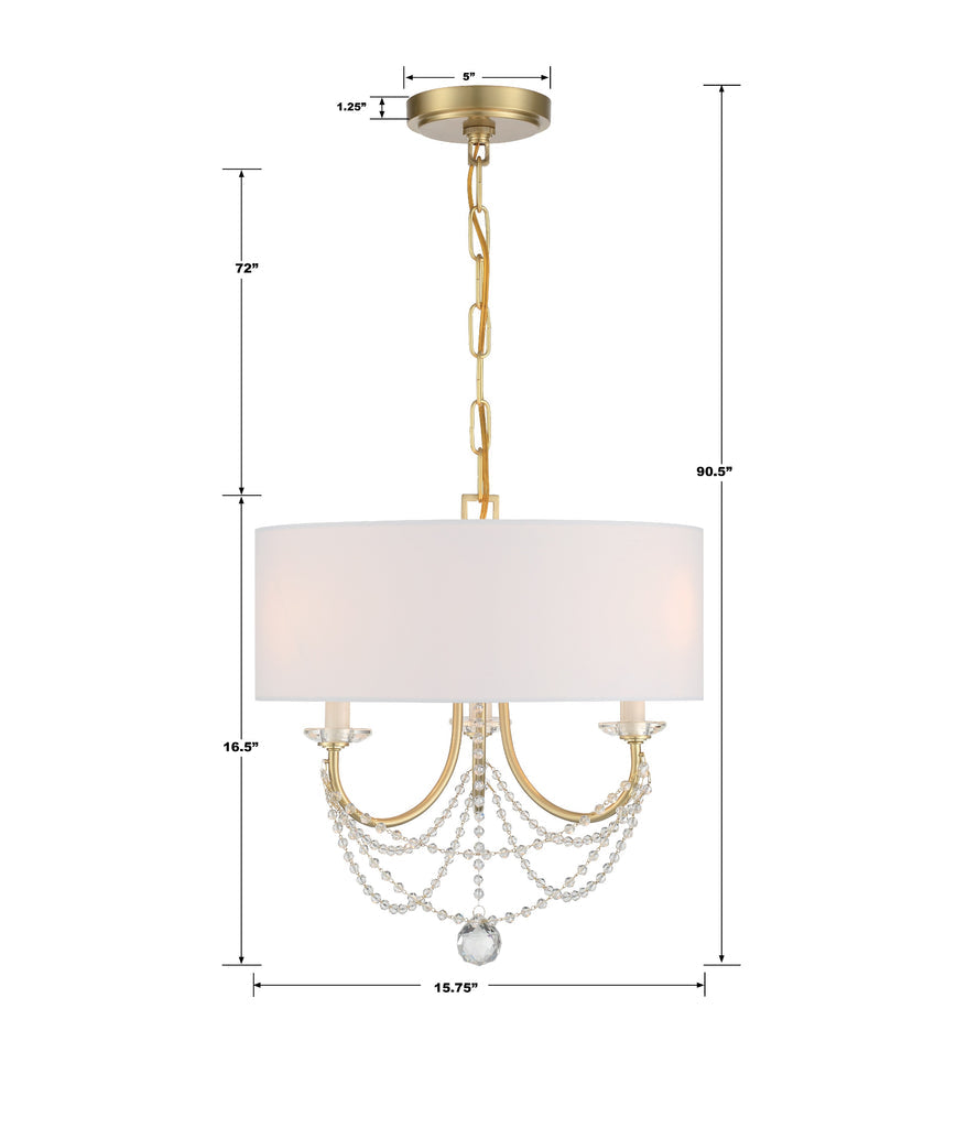 Delilah 3 Light Aged Brass Mini Chandelier Crystorama