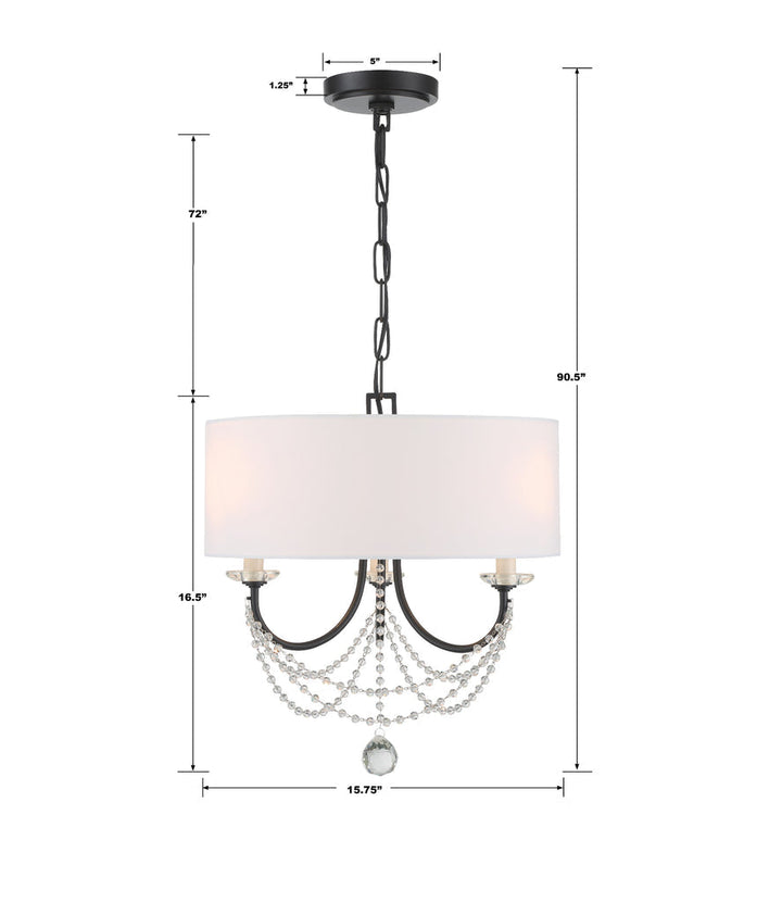 Delilah 3 Light Matte Black Mini Chandelier Crystorama