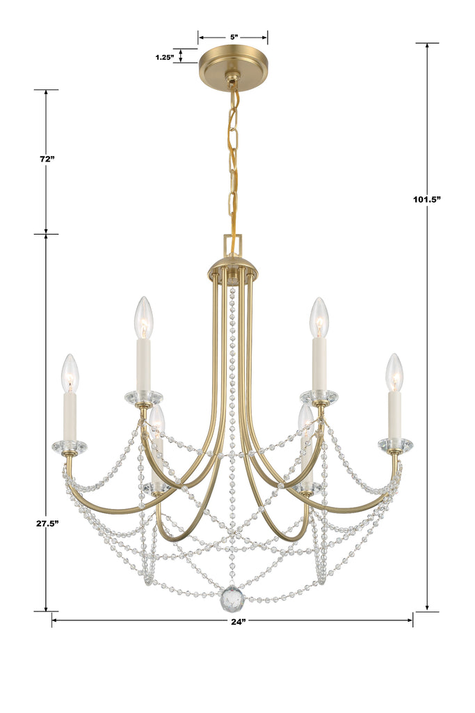 Delilah 6 Light Aged Brass Chandelier Crystorama