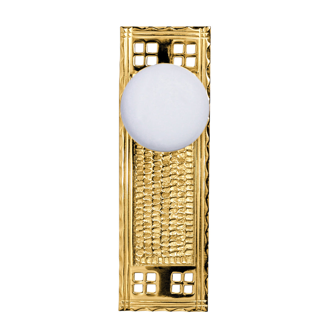 Arts & Crafts Backplate Door Set with White Porcelain Door Knobs (Several Finishes Available)