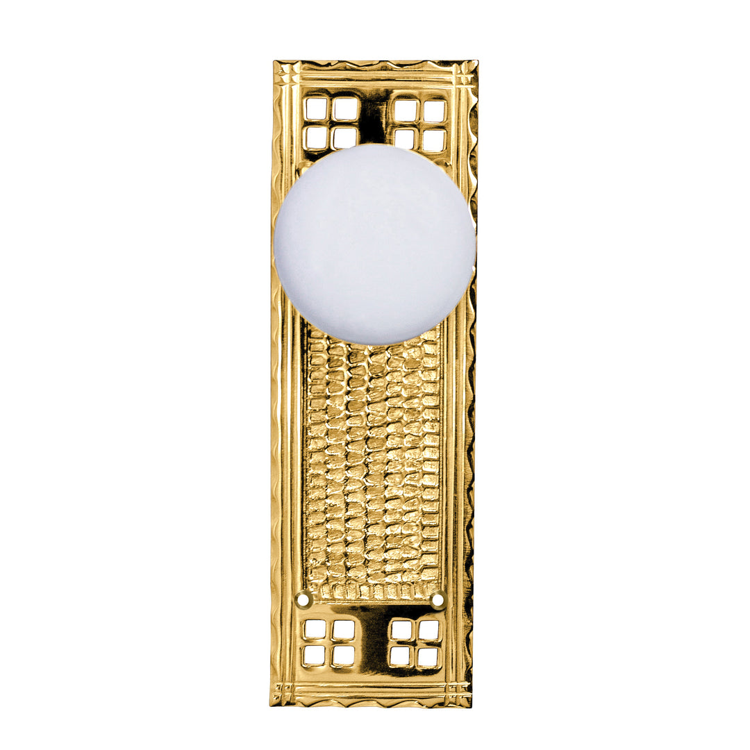 Arts & Crafts Backplate Door Set with White Porcelain Door Knobs (Several Finishes Available)