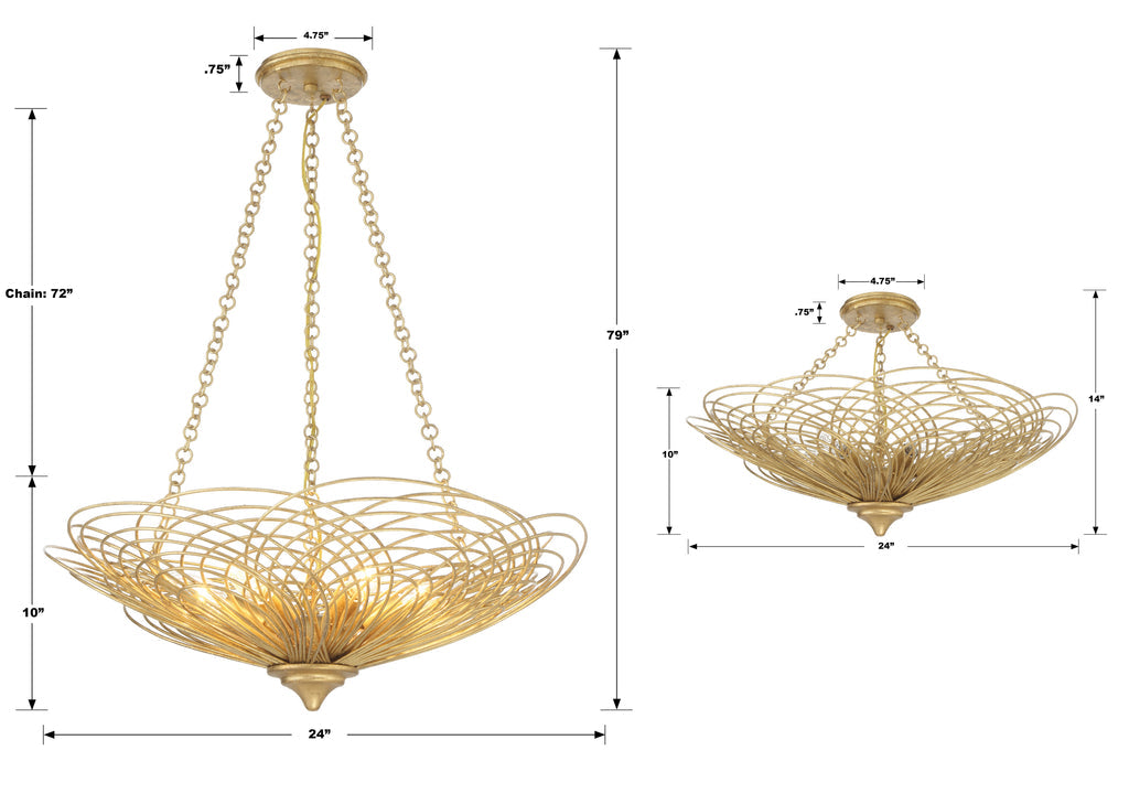 Crystorama Crystorama Doral 6 Light Renaissance Gold Semi Flush Mount