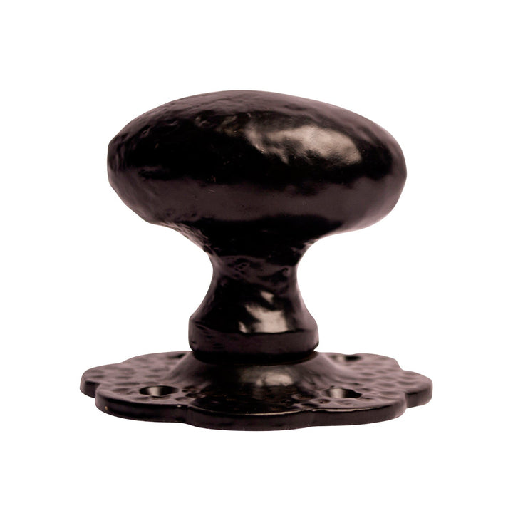 2 3/8 Inch Solid Rough Iron Egg Cabinet & Furniture Knob with Floral Backplate COPPER MOUNTAIN HARDWARE