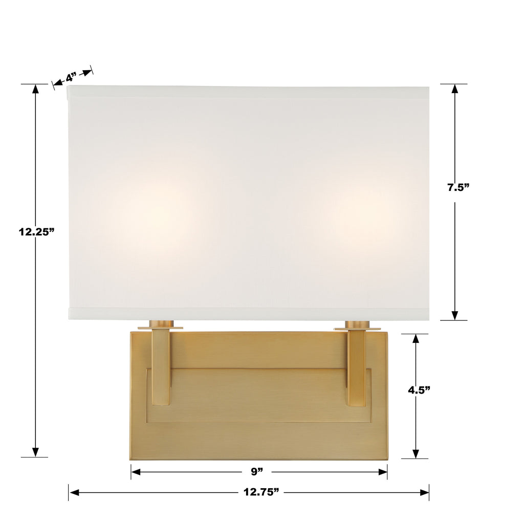 Durham 2 Light Vibrant Gold Sconce Crystorama