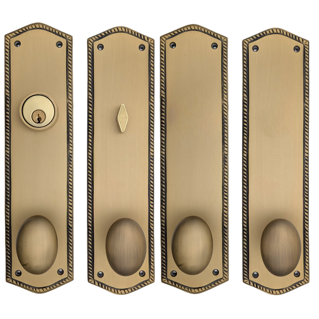 Georgian Roped Oval Double Door Deadbolt Entryway Set (Several Finishes Available)