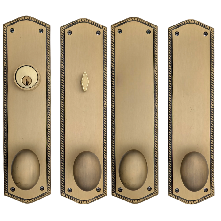 Georgian Roped Oval Double Door Deadbolt Entryway Set (Several Finishes Available)