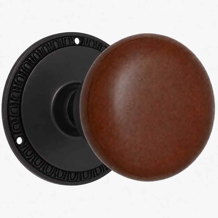 Egg & Dart Rosette Door Set with Brown Porcelain Door Knobs (Several Finishes Available)