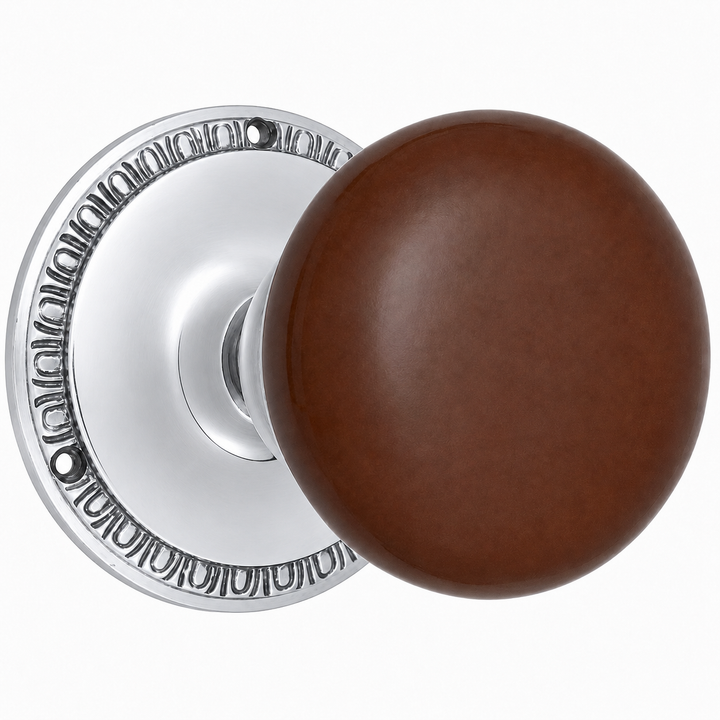 Egg & Dart Rosette Door Set with Brown Porcelain Door Knobs (Several Finishes Available)