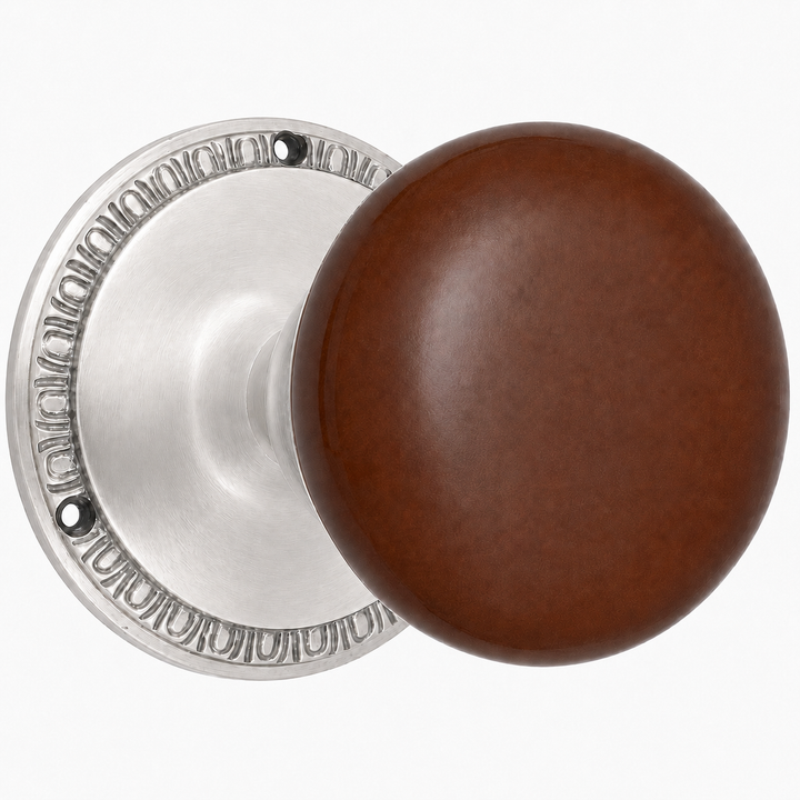Egg & Dart Rosette Door Set with Brown Porcelain Door Knobs (Several Finishes Available)